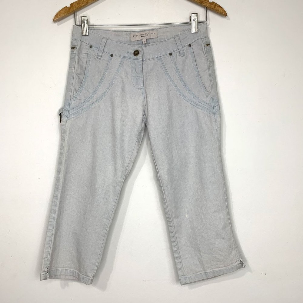 RARE STELLA MCCARTNEY Grey Blue Crop Pant w/ Retro Stitching Pockets Key Ring Sz